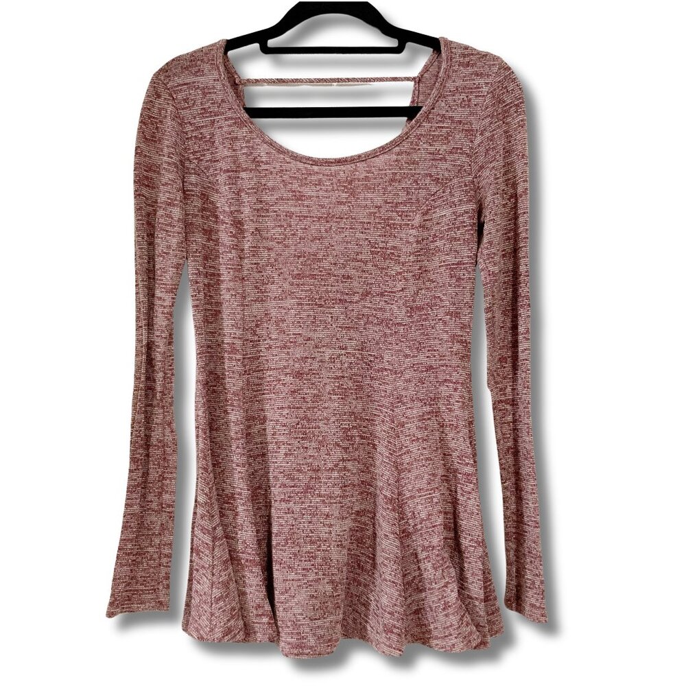 ACEMI Heathered dusty plum red white thin knit long sleeve top ~ XS SMALL shirt